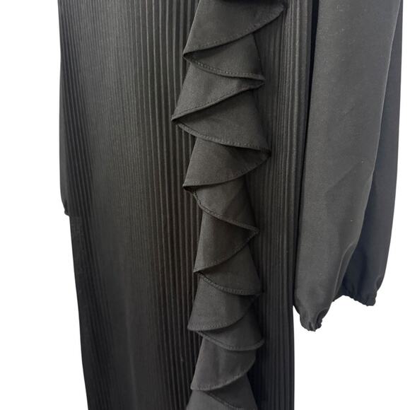 Lady Blair Pleated Ruffle Vintage USA Made Midi High Neck Sheer Chiffon Dress 14 - Picture 9 of 16